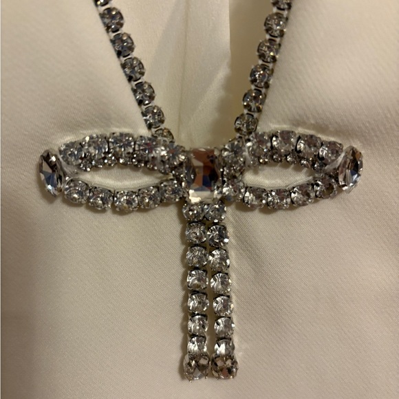 Rumored Disco White Mini Dress with Rhinestone Bow Size L NWT - Picture 5 of 6